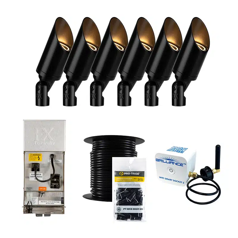 FX Luminaire Cora 6 Piece CA-51 Landscape Lighting Accent Up Light Kit, Black Finish, Wi-Fi Control (FX-6-KIT-CA-SMART-WIRE)