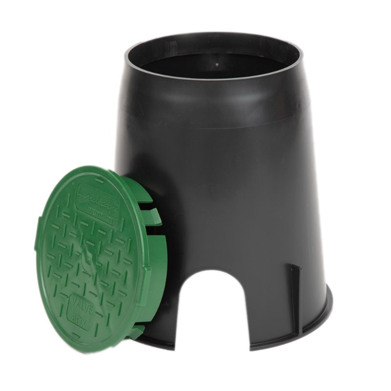 6 in. Black Round Valve Box with Green Lid