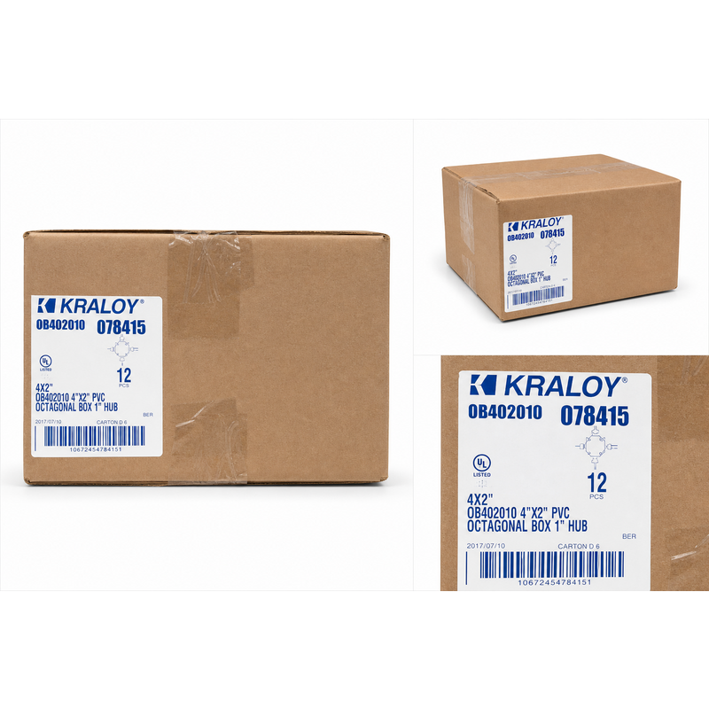 Kraloy OB402010 4x2 PVC Octagonal Junction Box with 1 inch Hub (078415)
