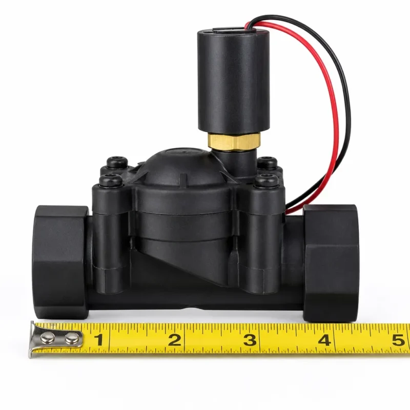 Hunter HPV-100G 1 inch globe valve side profile with tape measure for scale