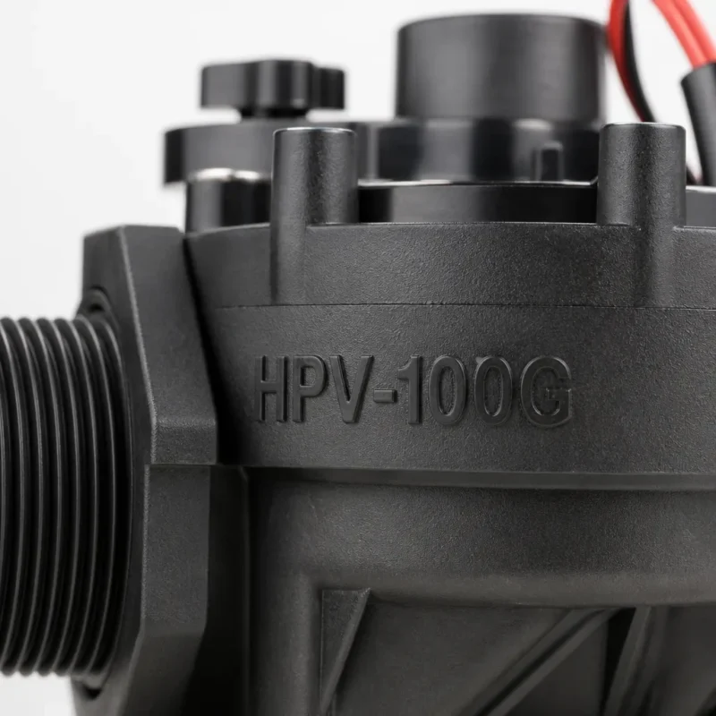Macro of the molded HPV-100G marking on a genuine Hunter valve body