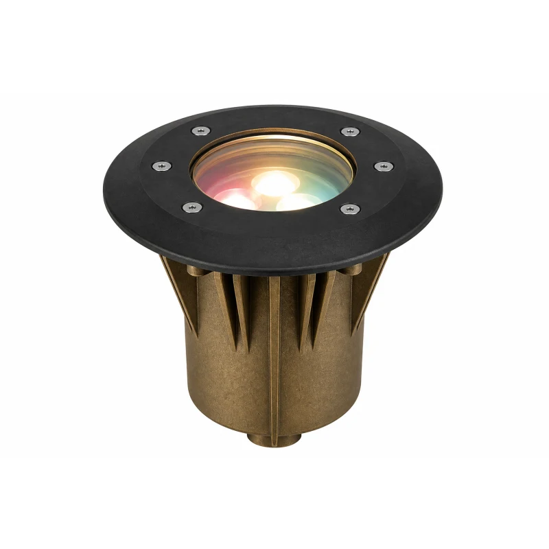 FX Luminaire Terra TN-60 ZDC RGBW in-grade well light with flat black ring faceplate