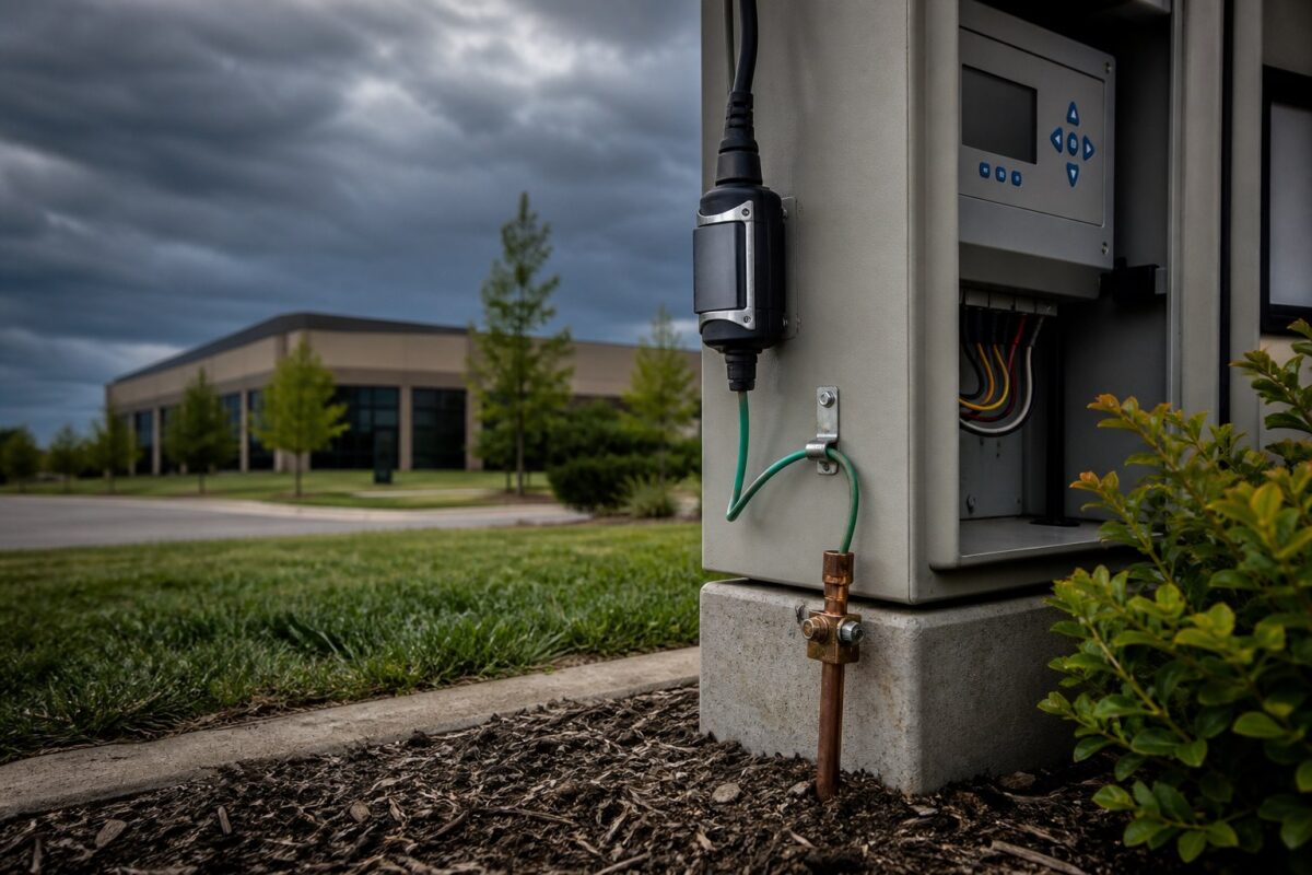 Irrigation controller surge arrestor and ground rod
