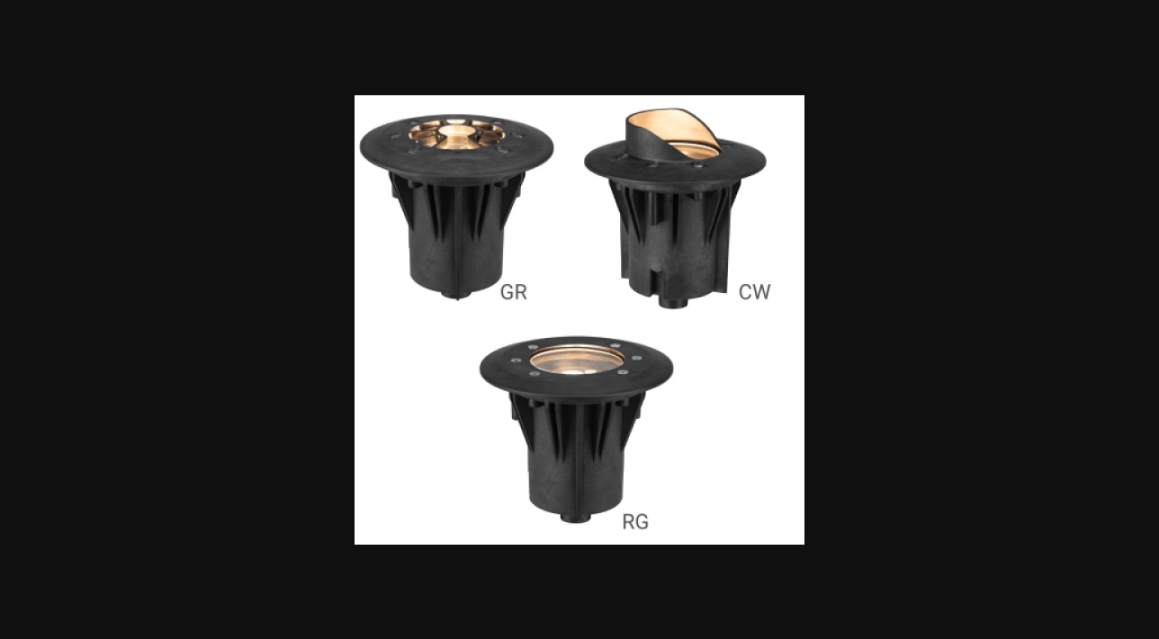 FX Luminaire Terra TN-61 in-grade lights with grill, cowling, and ring faceplates on composite housings
