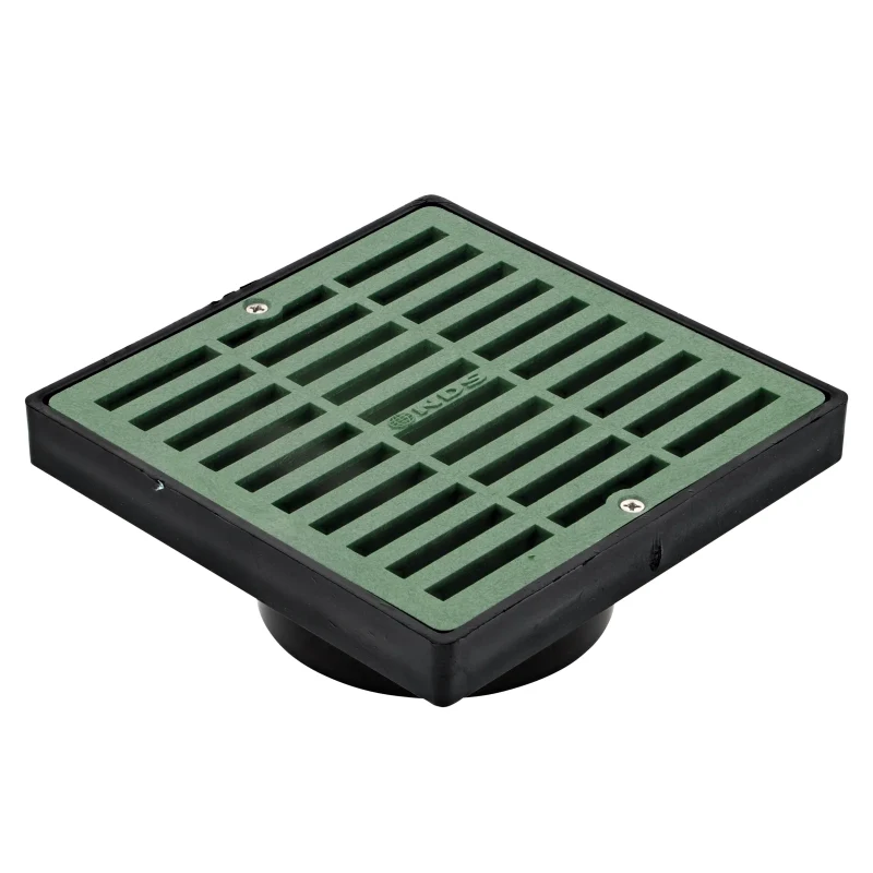 NDS 6 in. Square Grate with Low-Profile Adapter Drain, Connects to 3 in. and 4 in. Drain Pipes and Fittings, Green Plastic (641)