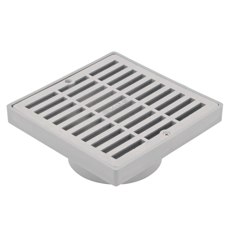 NDS 6 in. Square Grate with Low-Profile Adapter Drain, Connects to 3 in. and 4 in. Drain Pipes and Fittings, Gray Plastic (642)