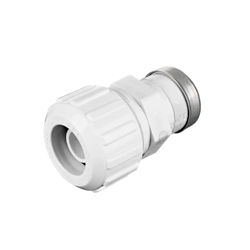 NDS Flo-Lock™ PVC Gripper Adapter for PE Pipe, 3/4 in. SIDR-7 FPT X 3/4 in. PE TS, White (831)