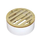 NDS 3 in. Round Grate with Collar, Connects to 2 in. Drain Pipe and 3 in. Drain Fittings, Satin Brass and Plastic (909B)