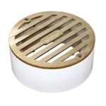 NDS 4 in. Round Grate with Collar, Connects to 3 in. Drain Pipe and 4 in. Drain Fittings, Satin Brass and Plastic (910B)