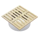 NDS 5 in. Square Grate with Collar, Connects to 3 in. Drain Pipes and 4 in. Fittings, Satin Brass and Plastic (913B)